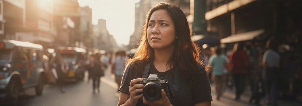 Filipina holding a camera